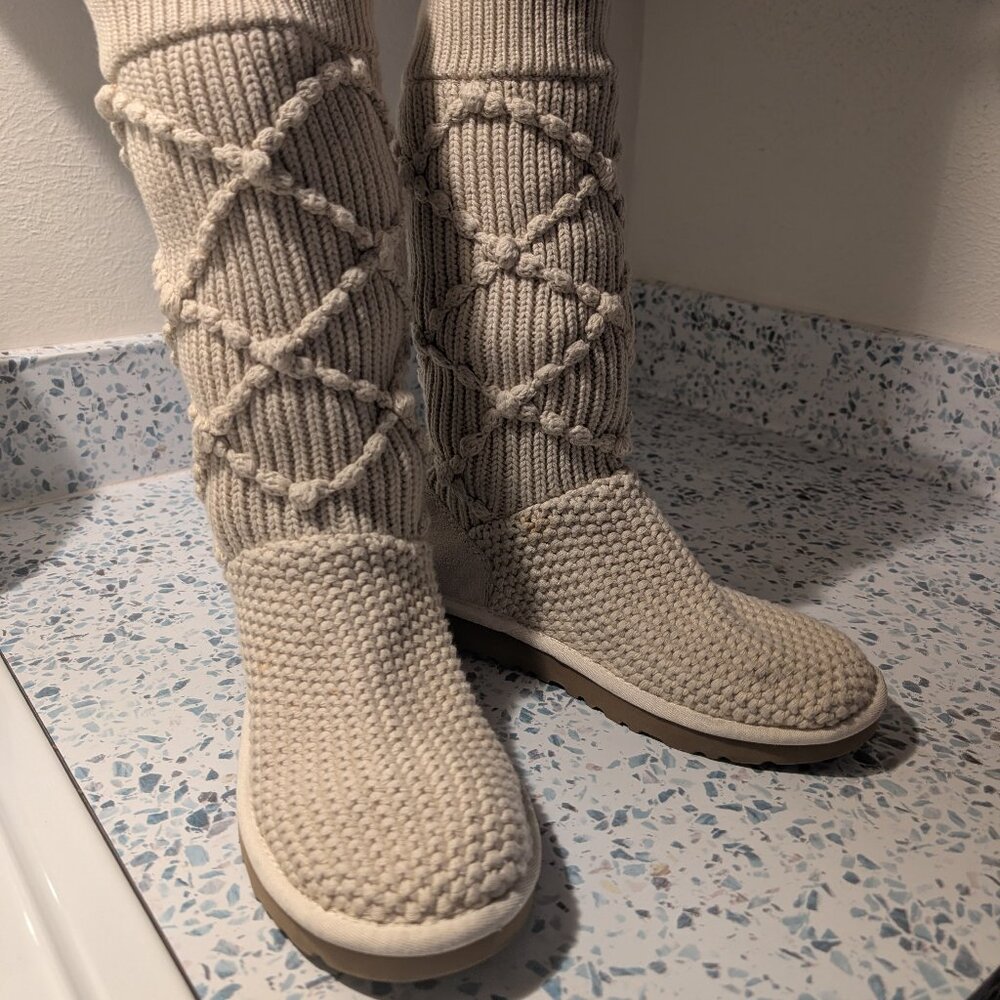 UGG Australia Classic Argyle Cream Ivory Natural Sweater Knit Boot
